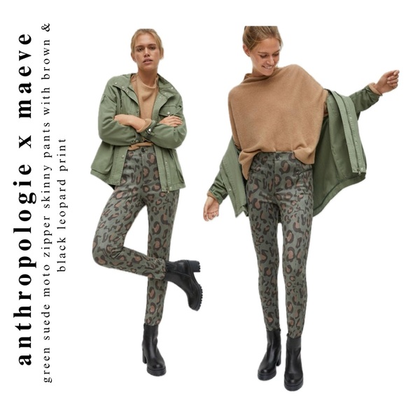 Maeve Anthropologie high rise green suede leopard print zipper legging pants - Picture 6 of 17
